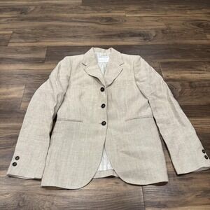 Brooks Brothers Blazer Womens BB4 Beige Linen Notch Lapel Three Button Jacket